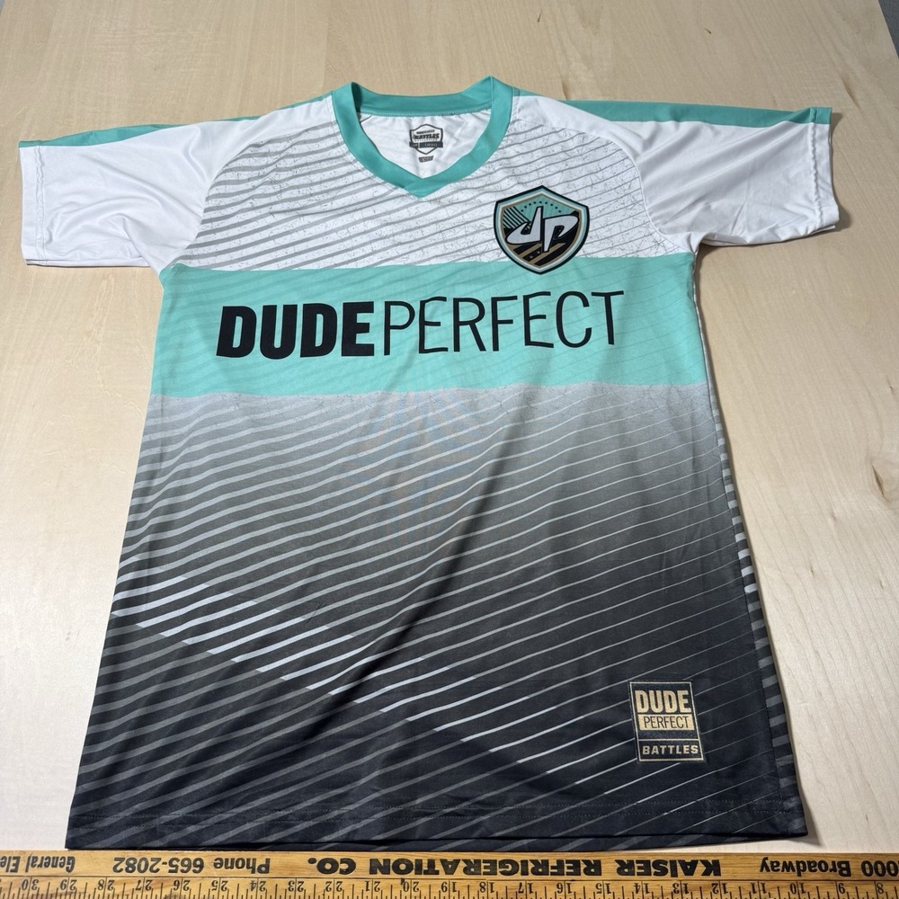 Dude Perfect Battles Soccer Jersey Shirt Size Mens Small Reflective Short Sleeve